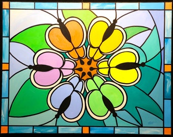 BUTTERFLOWER, illusion, oils on 28" x 36" canvas painted by artist, RUSTY RUST. No frame necessary  / B-135