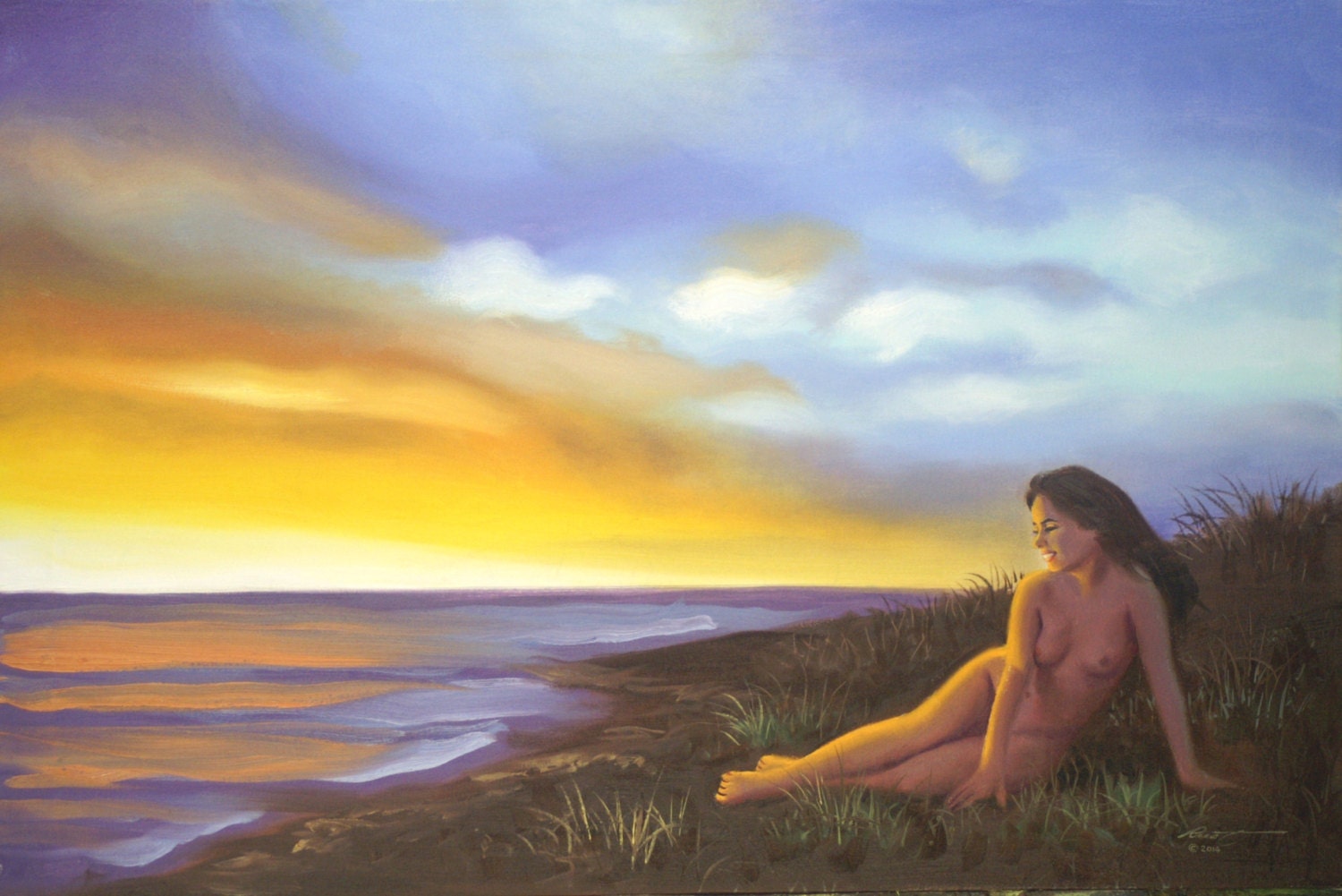 Raina Nude Sunset Beach 24x36 Original Oils on Canvas Painting image