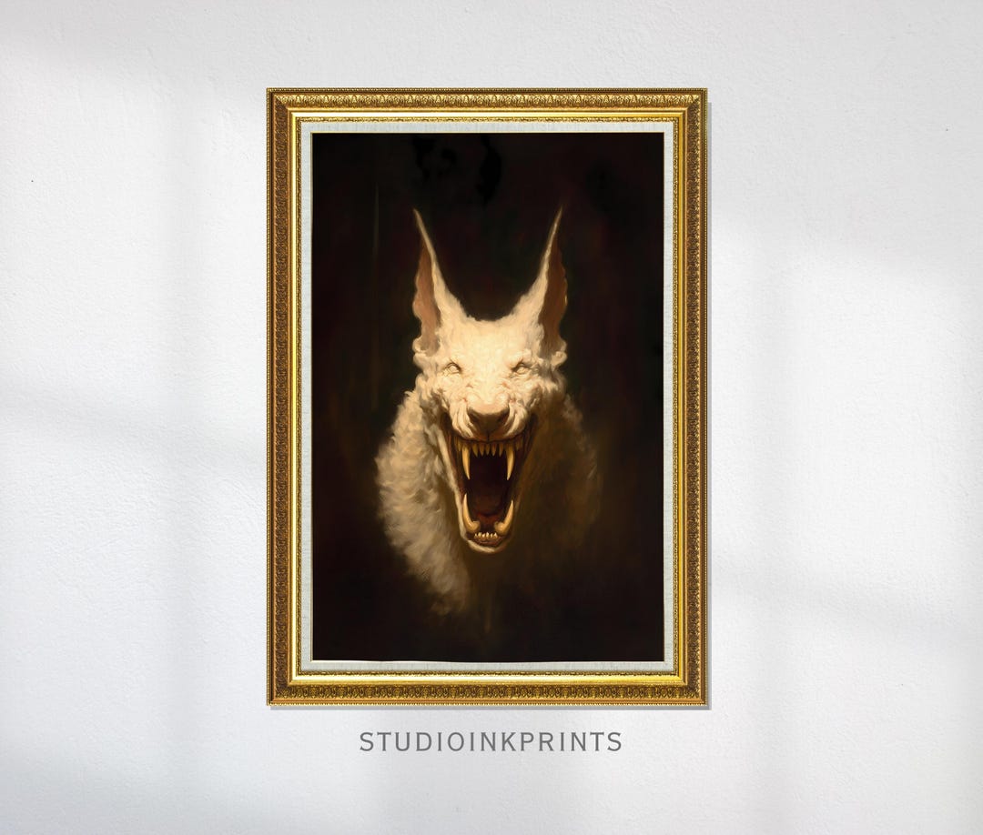 Snarling Bunny Halloween Wall Art Printable Creepy Horror Rabbit ...