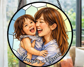 Personalized Mom Grandma Portrait Stained Glass, Photo Suncatcher Window Hanging