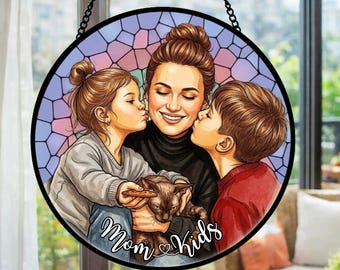 Family Suncatcher Custom Birth flower suncatcher Portrait from photo Pet memorial gift keepsake gift Custom Stained glass Mother's Day Gift