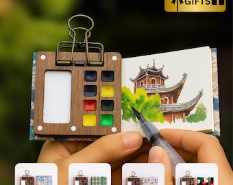 Draagbare aquarelset 8 kleuren – paletset met penseel voor schetsdagboeken, hem en haar, hobbykunst en cadeaus voor kunstenaars, verjaardagscadeau