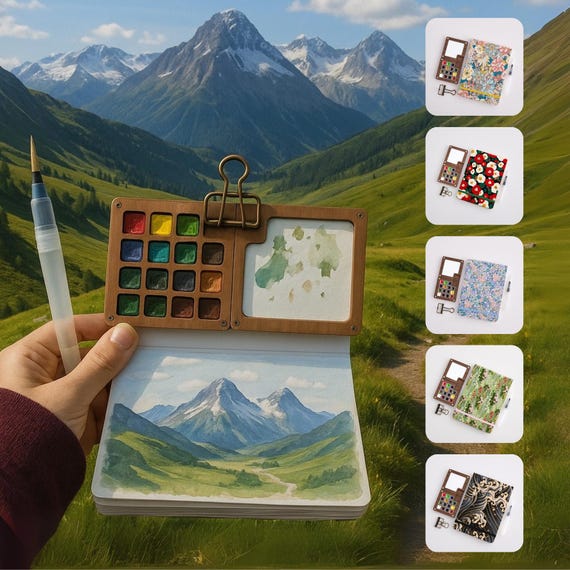 Portable Watercolor Kit 15-Color - Palette Set with Brush for Sketch Journals, Hobby Art & Gifts for Artists, Him and Her, Brithday Gift