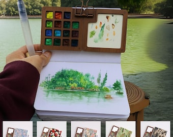 Travel Watercolor Palette 15-Pan Set – Compact Art Kit with Built-In Brush for Journaling, Timepass Sketch & Creative Gifts for Him and Her