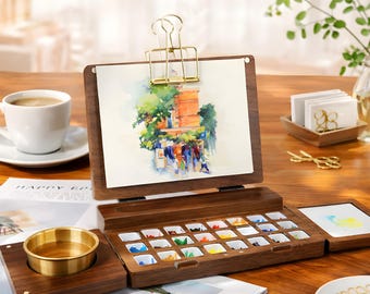 Portable Watercolor Kit 24-Color - Palette Set with Brush for Sketch Journals, Hobby Art & Gifts for Artists, Him and Her, Brithday Gift