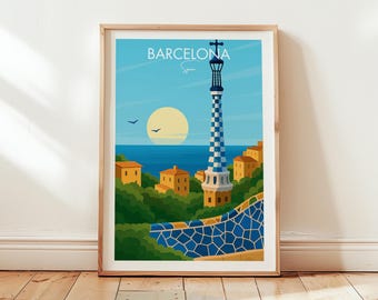 Barcelona Travel Poster: Gaudi Architecture, Spain Cityscape (Digital Download)