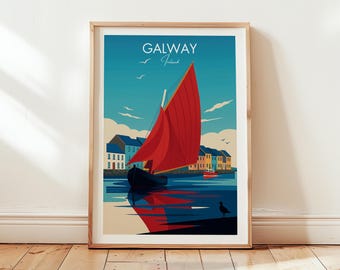 Galway Irland-tryck: Kusthamnsscen, irländsk resekonst (digital nedladdning)
