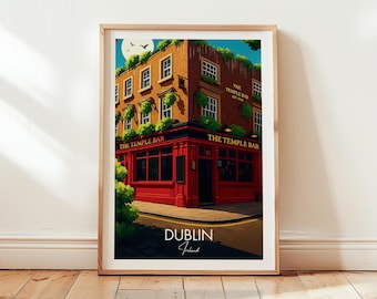 May include: Framed art print of The Temple Bar pub in Dublin, Ireland. The building is depicted with a red facade and the text "The Temple Bar" is visible. The print includes the text "Dublin Ireland" at the bottom.