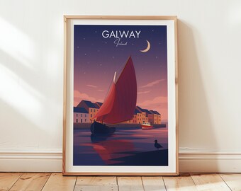 Galway Irland-tryck: Kusthamnsscen, irländsk resekonst (digital nedladdning)