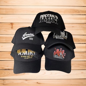 Gorra Amiri, gorra Amiri bordada con cierre a presión, gorra urbana moderna, gorra de estilo hip hop, gorra de béisbol con estilo, estilo urbano.