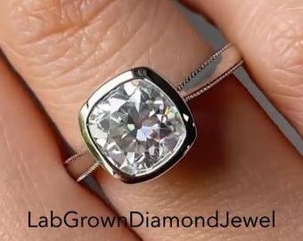Kussen geslepen ring set verlovingsring, ring tulpenmand set, solitaire sterlingzilveren ring, Milgrain vintage stijl unisex ring cadeau
