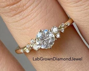2CT Round Cut Cluster Engagement Ring, Sparkly Six Prong Wedding Ring, Dainty Art Deco Bridal Promise Ring, Vintage Anniversary Gift For Her