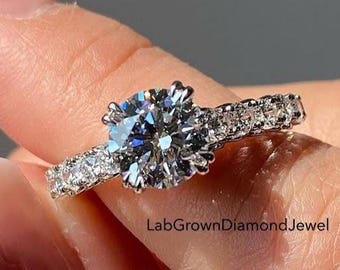 2.0 CT Round Cut Diamond Engagement Ring,  Antique Double Claw Prong Wedding Ring, Vintage Milgrain Proposal Ring, FIligree Anniversary Ring