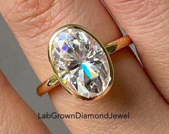3.0 CT Oval Cut Bezel Set Lab Grown Diamond Engagement Ring, Classic Solitaire Bridal Promise Ring, Elegant Wedding Anniversary Gift For Her