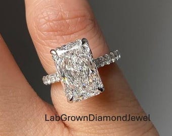 3.5CT Radiant Cut Moissante Diamond Engagement Ring, Hidden Halo Diamond Ring, Pave Setting Ring, Proposal Ring, Luxury Promise Ring Gift