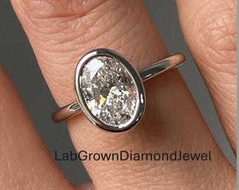 2.50 CT Oval Cut Moissante Diamond Engagement Ring, Modern Bezel Setting Ring, Solitaire Minimalist Ring, Proposal Ring Gift For Bridal