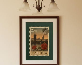 Prague Travel Stamp Print: Vintage Charles Bridge Art (Digital Download)