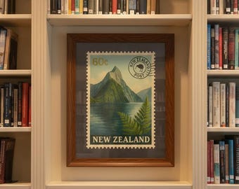 Vintage New Zealand Postage Stamp Wall Art | Mount Cook & Kowhai | Digital Download
