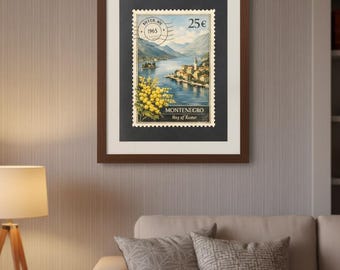 Montenegro Bay of Kotor Vintage Stamp Digital Print