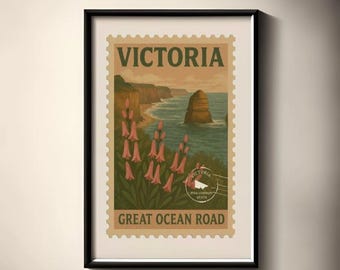 Ocean Road Art Print – Victoria Australia Stamp, Coastal Decor (Digital Download)