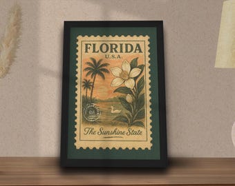 Florida Orange Blossom Stamp Art Print: Vintage Travel Poster (Digital Download
