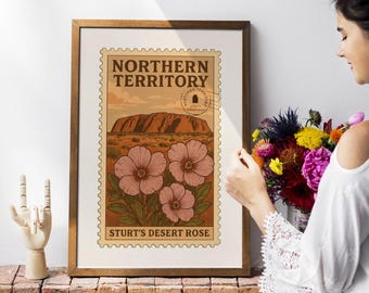 Uluru & Sturt's Desert Rose Art Print: Vintage Northern Territory Travel Poster (Digital Download)