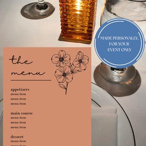 Spersonalizowane menu na Twoją imprezę | Wieczór panieński, brunch, urodziny lub kolacja | Indywidualny projekt menu z jedzeniem i napojami | Tylko dla kupujących z USA