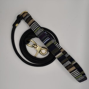 Leather Dog Leash: Plaid Cotton Handle, 140cm