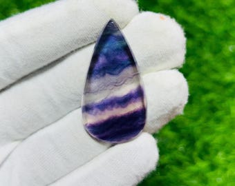 Pear Fluorite Cabochon, Natural Gemstone for Jewelry Making (43x23x5mm, 51 Carat)