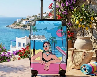 Maleta Retro Beach Babe / Maleta con diseño de palmera estilo Pop Art
