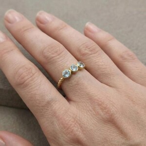 Dainty Gold Aquamarine Ring, Minimalist Ring, March Birthstone Ring, Thin Stacking Ring, Delicate Ring, Gift for Her