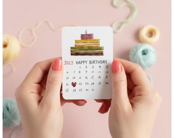 Handmade Embroidered Birthday Card – Custom Calendar, Framed Option