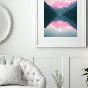Mirror of the Blush Mountain – Minimalist Landscape Digital Print
