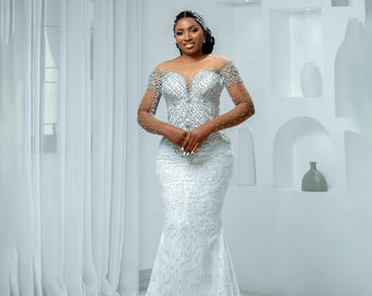 beaded wedding guest dress Elegant Blue Handmade Flower Beaded Off Shoulder Wedding Guest Evening Dress SS052