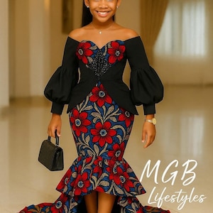 Beautiful kids African Ankara clothing, children&#39;s Ankara dress, children&#39;s birthday outfit, African print kids dress, baby shower gift.