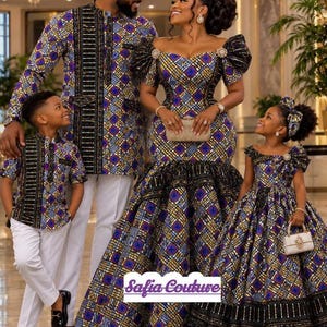 Captivating matching African family outfits, Family cultural set, Ankara family sets, Dad mom and kids matching set, Custom made African set
