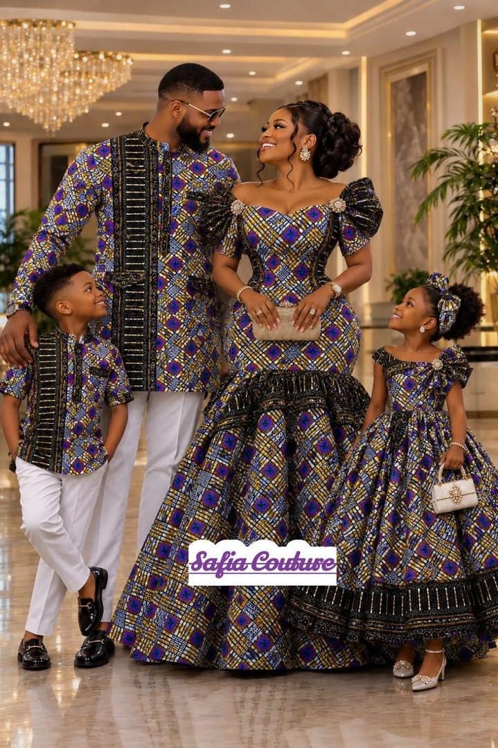 Captivating Matching African Family Outfits, Family Cultural Set, Ankara Family Sets, Dad Mom and Kids Matching Set, Custom Made African Set