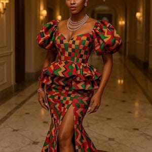 African Ankara mermaid Women&#39;s dress,Handmade African fashion for women,ankara event outfit,colorful ankara wrap dress, African ankara dress