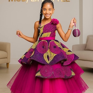 Beautiful kids African Ankara clothing, children&#39;s Ankara dress, children&#39;s birthday outfit, African print kids dress, baby shower gift.