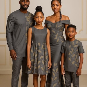 Matching African family outfits, Family cultural wear, Ankara family sets, Dad mom and kids matching clothes, Custom made African clothing.