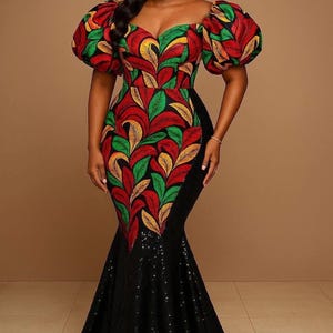 African Ankara mermaid Women&#39;s dress,Handmade African fashion for women,ankara event outfit,colorful ankara wrap dress, African ankara dress