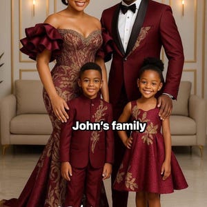 Matching African family outfits, Family cultural wear, Ankara family sets, Dad mom and kids matching clothes, Custom made African clothing.