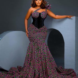 African Ankara mermaid Women&#39;s dress,Handmade African fashion for women,ankara event outfit,colorful ankara wrap dress, African ankara dress