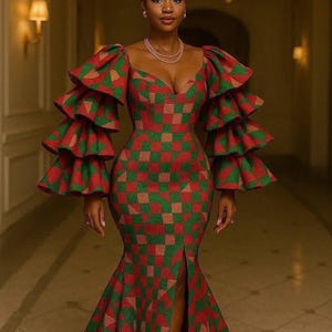 African Ankara mermaid Women&#39;s dress,Handmade African fashion for women,ankara event outfit,colorful ankara wrap dress, African ankara dress