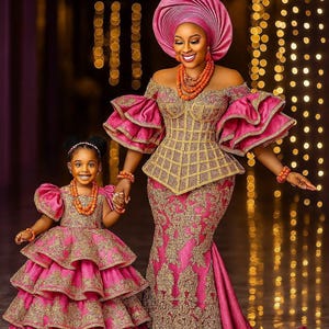 Mom and daughter matching clothes, Matching African family outfits, Family cultural wear,George dress family sets, Custom made African cloth
