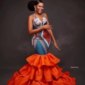 African Ankara mermaid Women&#39;s dress,Handmade African fashion for women,ankara event outfit,colorful ankara wrap dress, African ankara dress