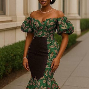 African Ankara mermaid Women&#39;s dress,Handmade African fashion for women,ankara event outfit,colorful ankara wrap dress, African ankara dress