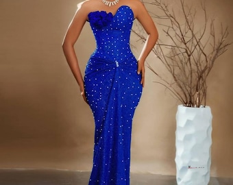 Vestido de novia de encaje con cuentas para cena de graduación de lujo azul, vestido de novia con corsé con cuentas, vestido de recepción con corsé para graduación, vestido de novia para invitada de boda hecho a mano