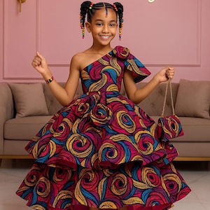Beautiful kids African Ankara clothing, children&#39;s Ankara dress, children&#39;s birthday outfit, African print kids dress, baby shower gift.