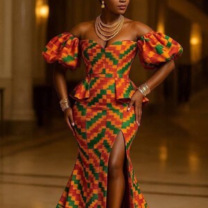 African Ankara mermaid Women&#39;s dress,Handmade African fashion for women,ankara event outfit,colorful ankara wrap dress, African ankara dress